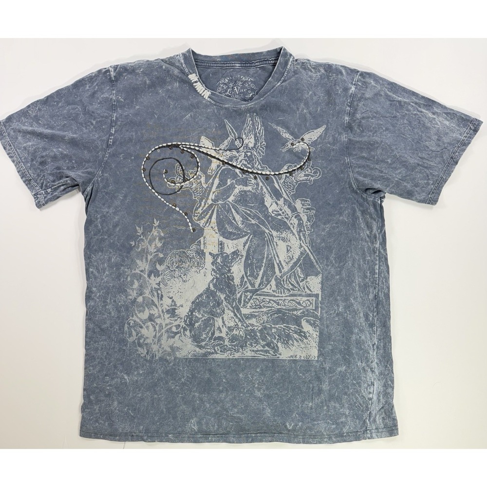 Y2K Le Vie Acid Wash Graphic T Shirt Rhinestone Angel Grunge Mens L